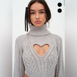 NWT For Love And Lemons Rebecca Heart Sweater in Gray